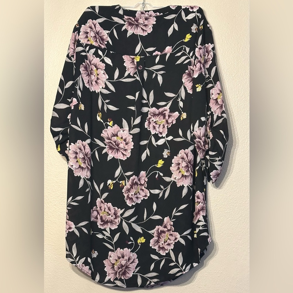 Torrid Goth Dark Tiki Harper Georgette Floral Pullover 3/4 Sleeve Top Black 0 - Picture 7 of 11